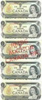 SET OF 5 CANADIAN UNCIRCULATED $1.00 NOTES