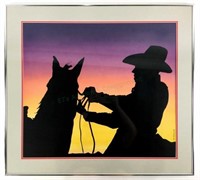 Rick Forgus Signed Cowboy Silhouette Painting