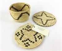 (3) Papago Handwoven Basket & Flat Plaques
