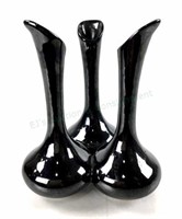 Van Briggle Pottery Black Lava Triple Bud Vase