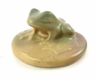 Van Briggle Pottery Rose / Beige Frog Paperweight
