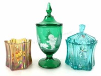 (3) Fenton Hand Painted Glass Jars