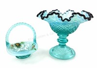 (2) Fenton Art Glass Basket & Compote