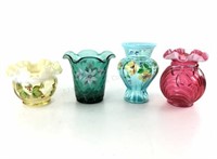 (4) Fenton Hand Painted Glass Vases
