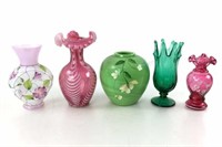 (5) Fenton Art Glass Vases, Some Hand Painted