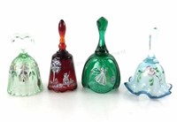 (4) Fenton Hand Painted Art Glass Bells