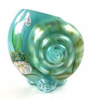 Fenton Hand Painted Art Glass Seashell Vase