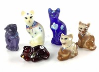 (6) Fenton Hand Painted Art Glass Cat Figurines