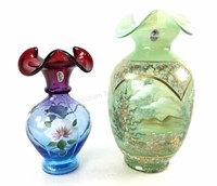 (2) Fenton Hand Painted Glass Vases
