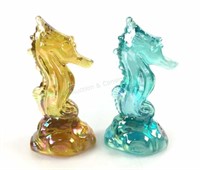 (2) Fenton Iridescent Art Glass Seahorse Figurines
