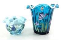 (2) Fenton Hand Painted Art Glass Vases