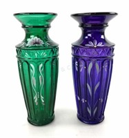 (2) Fenton Yenawine Hand Painted Art Glass Vases