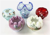(5) Fenton Hand Painted Glass Vases