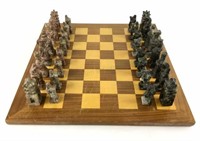 Vintage Carved Stone Asian Chess Set