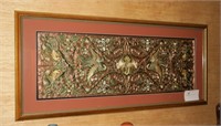 13" x 36" Oriental silk embroidered mat, framed