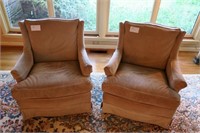 2- Loeblein leather suede armchairs (x2)