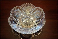 8" Signed J. Hoare cut glass bowl, few small chips