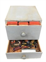 Wooden cabinet with vintage electronic parts