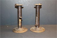 Pair of Primitive 6" Heavy Tin Push Up Candlestick