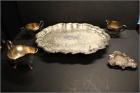 Group of Early silverplate Tray Creamer Sugar