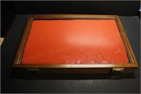 Wood Framed Glass Display Case Orange Cushion