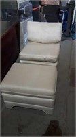 WHITE FABRIC CHAIR WITH MATCHING OTTOMAN