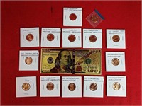 Gold Foil $100 Replica Note and Uncirculated Coins