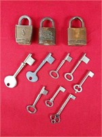 Three Vintage Locks and Skeleton Keys