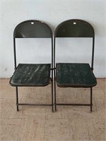 Two Metal Folding Military USO Chairs