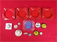 Vintage Pins & Buttons w/ PBR Ashtrays