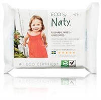 ECO by Naty Flushable Baby Wipes, Unscented, 12