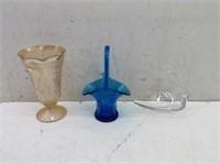 (3) Vtg Nice Glass Items w/ Depression Vase Swan