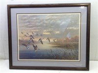 Framed Matted Geese in Flight Print  Floyd Hubbard