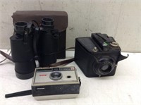 (2) Vtg Cameras w/ Pair of Binoculars