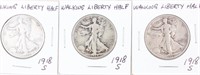 Coin 3 Walking Liberty Half Dollars 1918-S