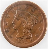Coin 1855 Large Cent Graded Very Fine