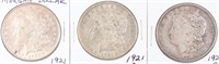 Coin 3 Morgan Silver Dollars 1921 P,D & S