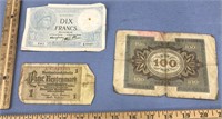 WWII currency from various countries: three paper