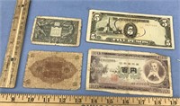 WWII currency from various countries: four paper c
