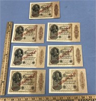 WWII currency from various countries: seven paper