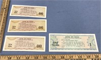 WWII currency from various countries: four paper c