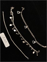 Lot 3  Jewelry Sterling Bracelets Short  Heart