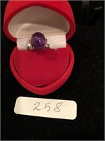 Fashion Ring Purple Stone Heart Shaped Box