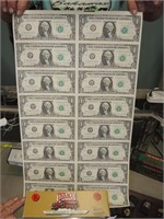 UNCUT SHEET OF 1988 DOLLAR BILLS