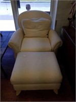 White arm chair with ottoman