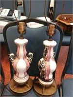 Pair of pink and white lamps
