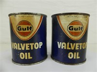 2 GULF VALVETOP OIL U.S. PINT CANS