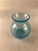 Small Blue Crackle Glass Vase