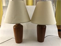 Pair of Solid Teak Table Lamps