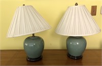 Pair of Green Glazed Lamps